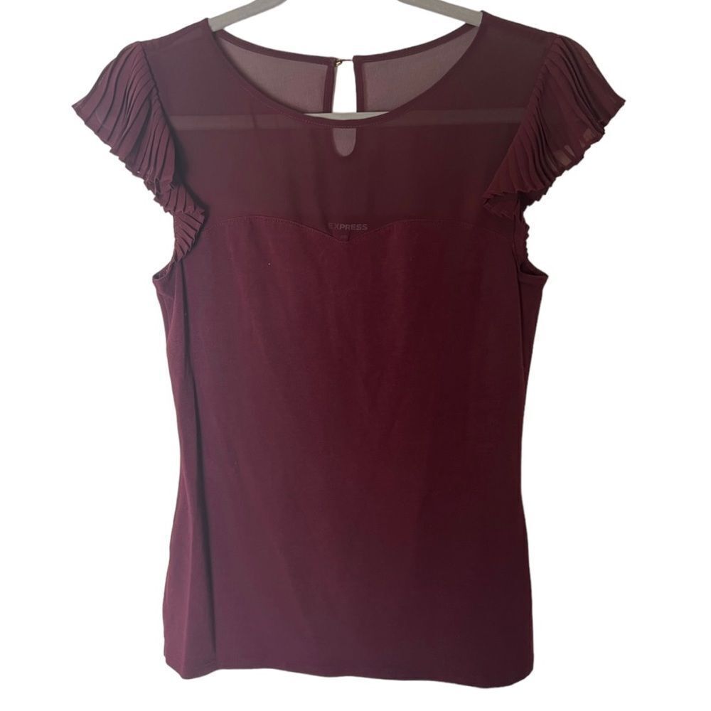Express Ruffle Shoulder Sheer Top Sweetheart Neckline T Shirt